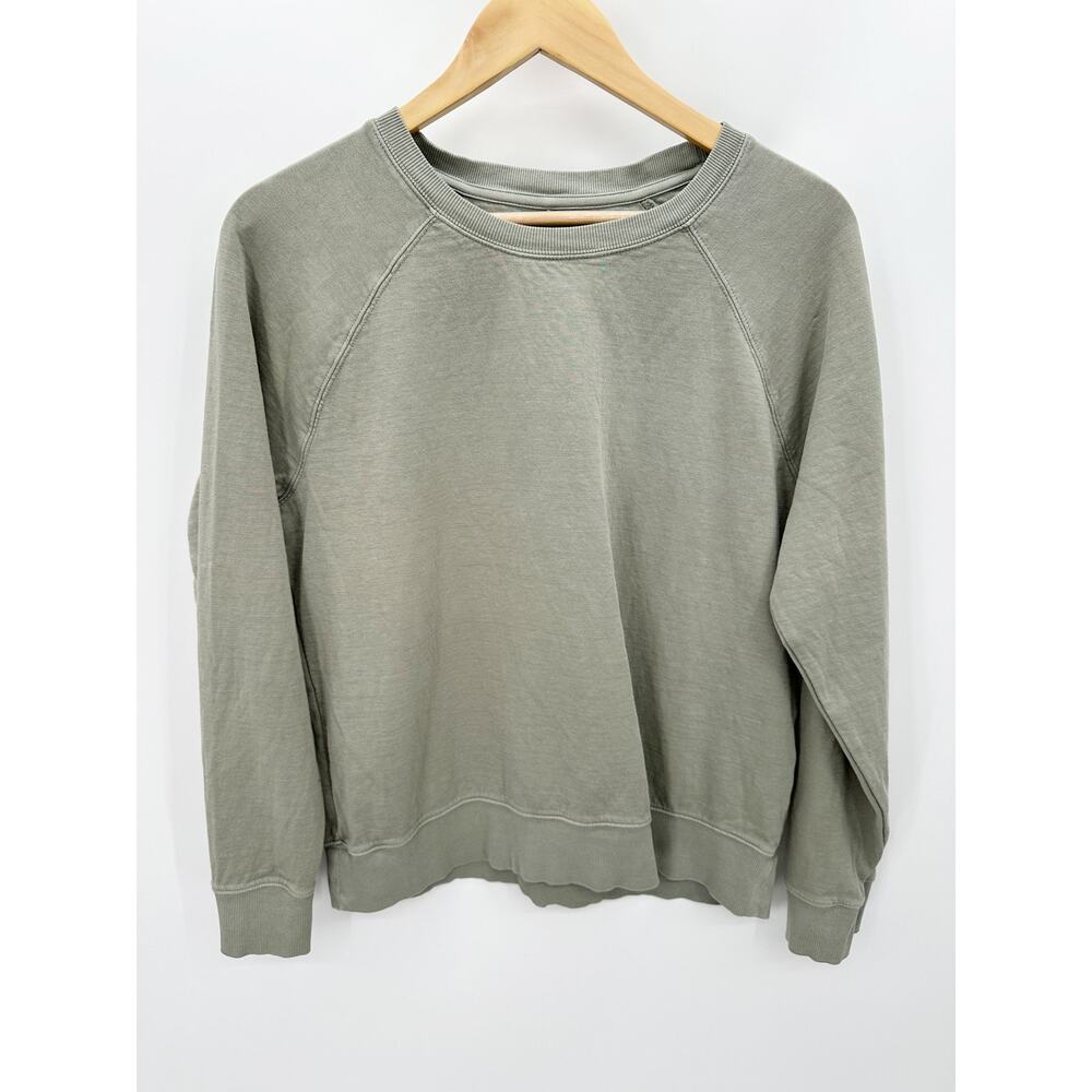 Athleta Sweatshirt Women MEDIUM Green Crewneck Long Sleeve Cotton Blend Pullover